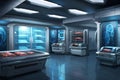 Laboratory for growing synthetic meat with refrigerators for storing the finished product, future food