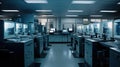 A brightly lit laboratory with rows of machines processing huge amounts of data created with Generative AI