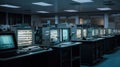 A brightly lit laboratory with rows of machines processing huge amounts of data created with Generative AI