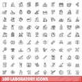 100 laboratory icons set, outline style Royalty Free Stock Photo