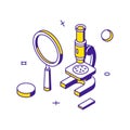 Laboratory innovation scientific educational discovery microscope magnifying glass isometric vector Royalty Free Stock Photo