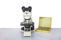 Laboratory lens of Microscope. Microscope on white background, science and technology concept