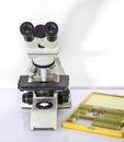 Laboratory lens of Microscope. Microscope on white background, science and technology concept