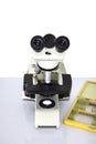 Laboratory lens of Microscope. Microscope on white background, science and technology concept