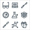 laboratory line icons. linear set. quality vector line set such as rubber, molecule, scalpel, atom, flask, bacteria, scalpel