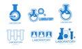 Laboratory Logos Collection, Medicine, Biotechnology, Tech Researches Badges Vector Illustration