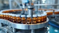 Laboratory machinery masterfully crafts chemical glass bottles, symbolizing the forefront of medical progress