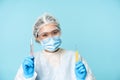 Laboratory and medical tests concept. Smiling asian female doctor, lab worker showing tubes with clinical testing