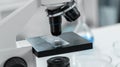 Laboratory microscope lens.modern microscopes in a lab Royalty Free Stock Photo