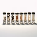 laboratory multi-colored samples of bacteria and microorganisms in transparent glass test tubes, isolated white background Royalty Free Stock Photo