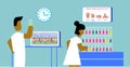 Laboratory people man and woman research test of blood DNA vs RNA education infi graphic illustration.