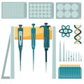 Laboratory pipette and set of tips of different volume. Royalty Free Stock Photo