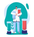 Laboratory research analysis, online medical, male characters concept and flat vector illustration on white background