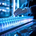 Laboratory research and development concept. Scientist working with test tubes in laboratory. Generative AI