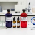Two large bottles contain Crystal Violet Solution (purple) and Royalty Free Stock Photo