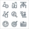 Laboratory and science line icons. linear set. quality vector line set such as id card, pipette, petri dish, microscope, testing,