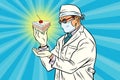 Laboratory scientist analyzes a piece of cake