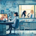 Laboratory scientist microscope research lab teamwork female Royalty Free Stock Photo