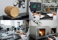 Laboratory setting featuring four scenes of scientific analysis. A Royalty Free Stock Photo