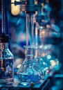 A laboratory with several glass flasks and bottles Royalty Free Stock Photo