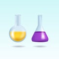 Laboratory tableware 3d realistic vector set isolated on a white background. Graduated laboratory test tube, beaker and