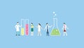 Laboratory team with chemical tube set collection - vector