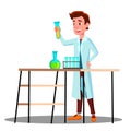 Laboratory Technician Guy Growing Medicinal Vector. Isolated Cartoon Illustration