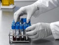 Laboratory Technician Handling Test Tubes with Blood Samples Royalty Free Stock Photo