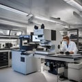 A laboratory technician operating a powerful electron microscope to examine nanoscale materials1