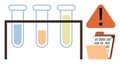 Laboratory Test Tubes and Binary Data Folder with Warning Sign for Data Analysis and Risks Royalty Free Stock Photo