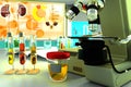Laboratory test tubes in biochemistry clinic - urine quality test for epithelial cells or bacteria, medical 3D illustration