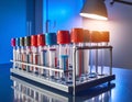 Laboratory Test Tubes with Blood Samples in a Scientific Setting Royalty Free Stock Photo