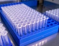 Laboratory Test Tubes in Blue Rack for Scientific Research Royalty Free Stock Photo