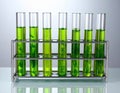 Laboratory Test Tubes Filled with Green Liquid in Rack Royalty Free Stock Photo