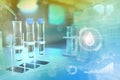 Laboratory test tubes in modern biochemistry university facility - drink water quality test for bacteria design background, Royalty Free Stock Photo