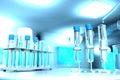 Laboratory test-tubes in modern biotechnology university clinic - drink water quality test for bacteria concept, medical 3D Royalty Free Stock Photo