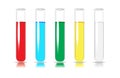 Laboratory test tubes. Set of five colored tubes. Royalty Free Stock Photo