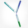 Laboratory test tubes with a transparent iridescent colored liquid. Vector illustration isolated Royalty Free Stock Photo