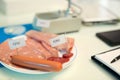 Laboratory testing of cured meat products Royalty Free Stock Photo