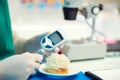 Laboratory testing of glucose to cake Royalty Free Stock Photo