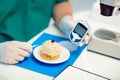 Laboratory testing of glucose to cake Royalty Free Stock Photo