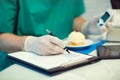 Laboratory testing of glucose to cake Royalty Free Stock Photo