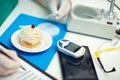 Laboratory testing of glucose to cake Royalty Free Stock Photo