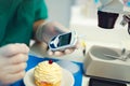 Laboratory testing of glucose to cake Royalty Free Stock Photo