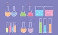 Laboratory tools set collection with flat style and purple violet background with various shape - vector