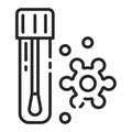 Laboratory tube with saliva test black line icon. Check on disease Coronavirus. Healthcare. Pictogram for web page, mobile app,