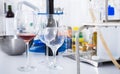 Modern laboratory of winery. Checking acidity of wine and organoleptic characteristics Royalty Free Stock Photo