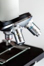 Laboratory work with microscope macro Royalty Free Stock Photo
