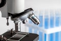 Laboratory work with microscope macro Royalty Free Stock Photo