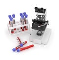 Laboratory work, microscope, test tubes, Royalty Free Stock Photo